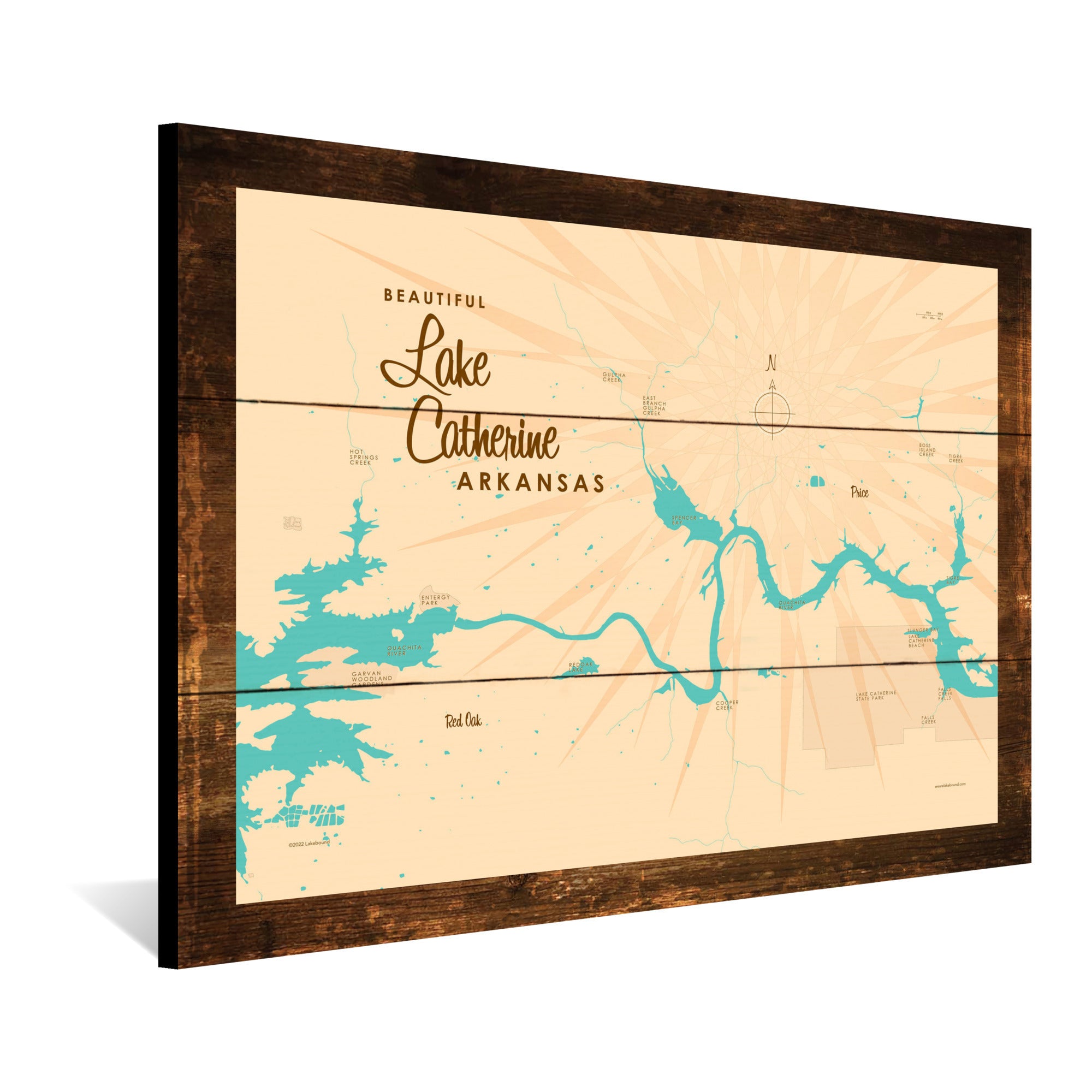 Lake Catherine Arkansas, Rustic Wood Sign Map Art