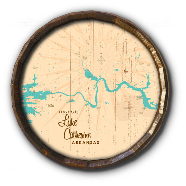 Lake Catherine Arkansas, Rustic Barrel End Map Art