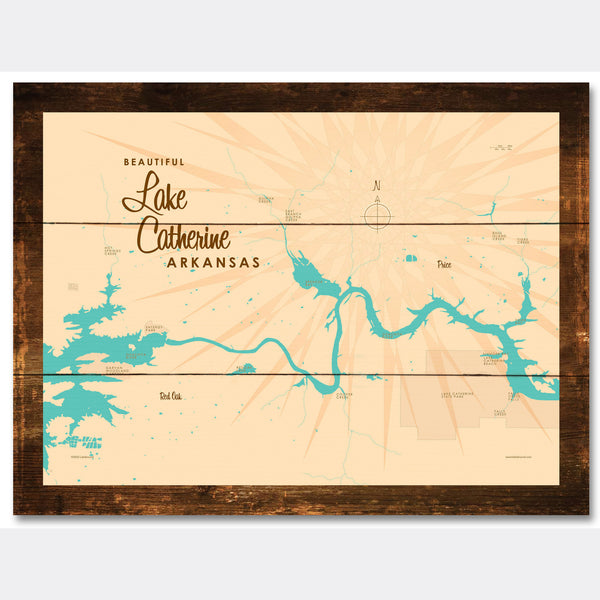 Lake Catherine Arkansas, Rustic Wood Sign Map Art