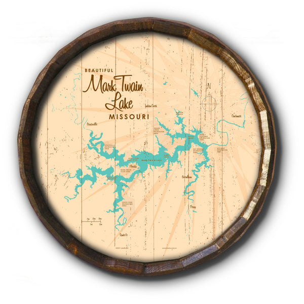 Mark Twain Lake Michigan, Rustic Barrel End Map Art