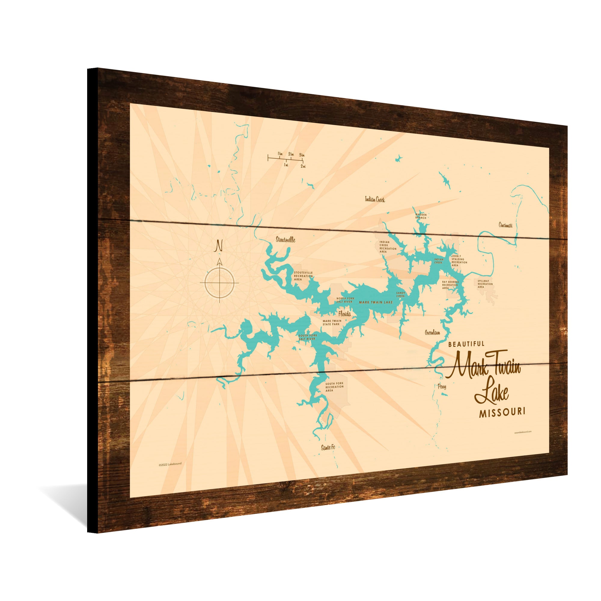 Mark Twain Lake Michigan, Rustic Wood Sign Map Art