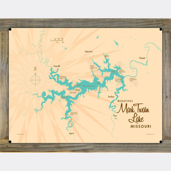 Mark Twain Lake Michigan, Wood-Mounted Metal Sign Map Art