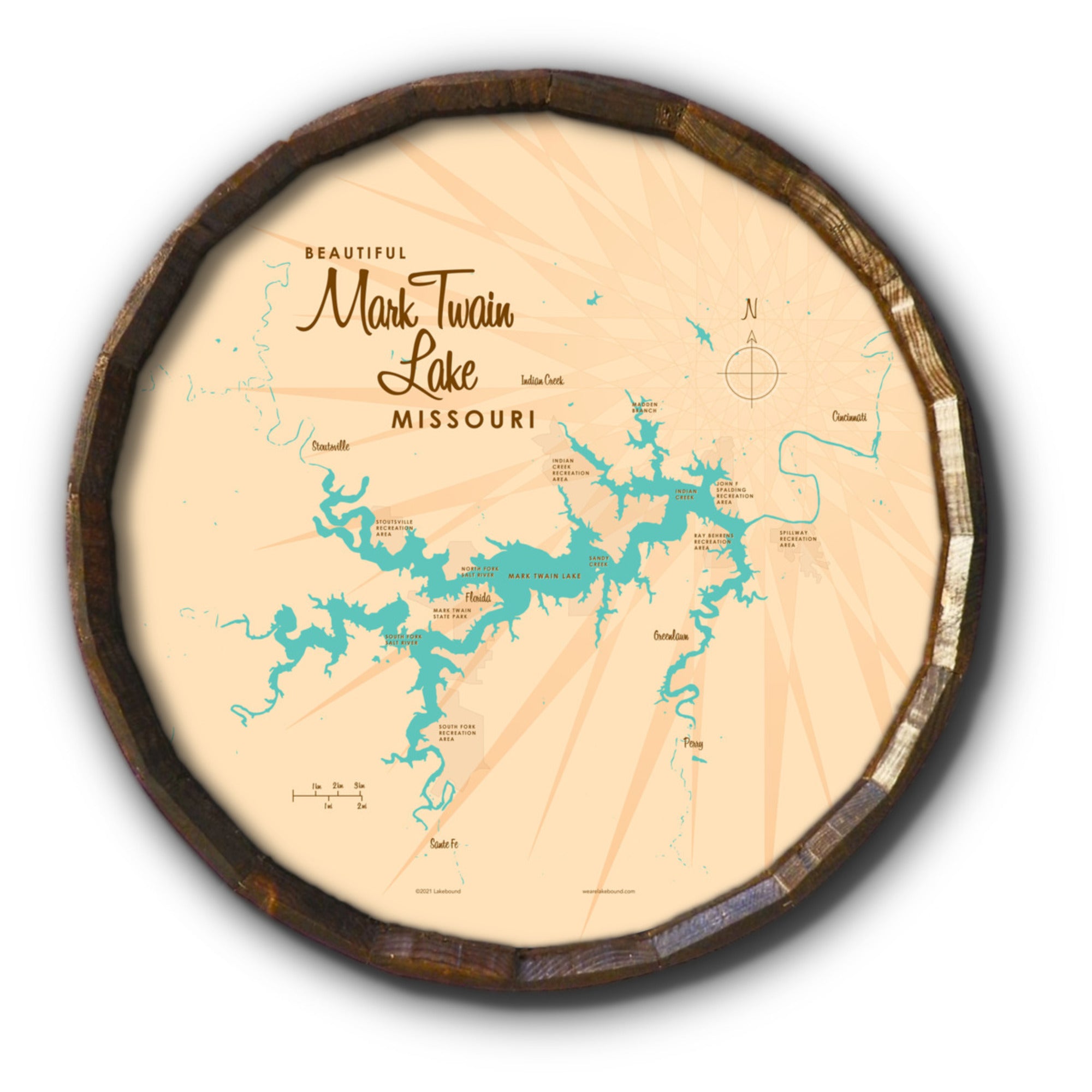 Mark Twain Lake Michigan, Barrel End Map Art