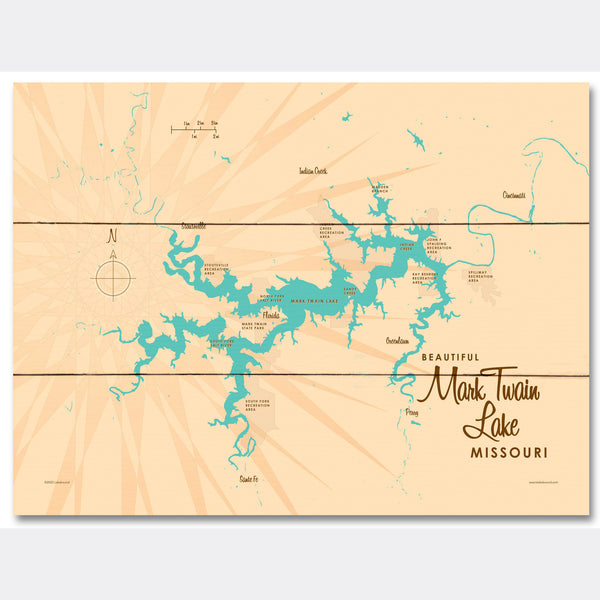 Mark Twain Lake Michigan, Wood Sign Map Art