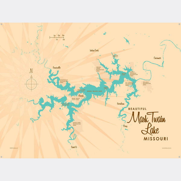 Mark Twain Lake Michigan, Metal Sign Map Art