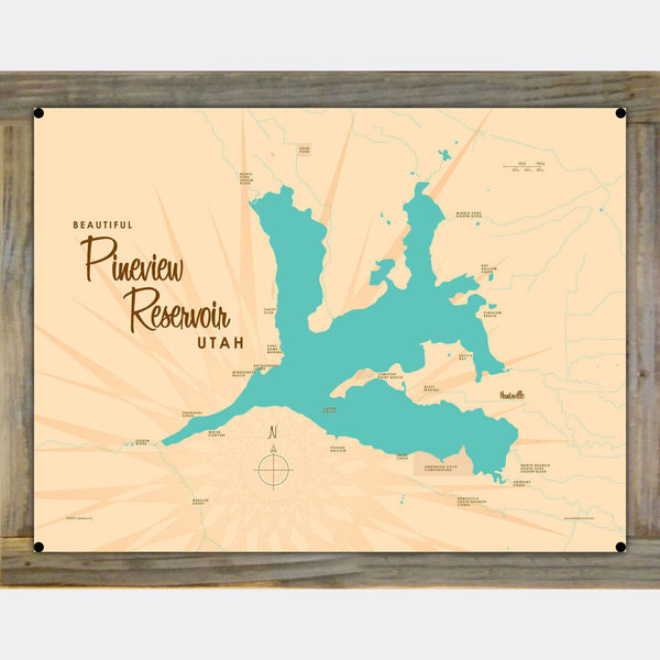 Pineview Reservoir Utah, Wood-Mounted Metal Sign Map Art