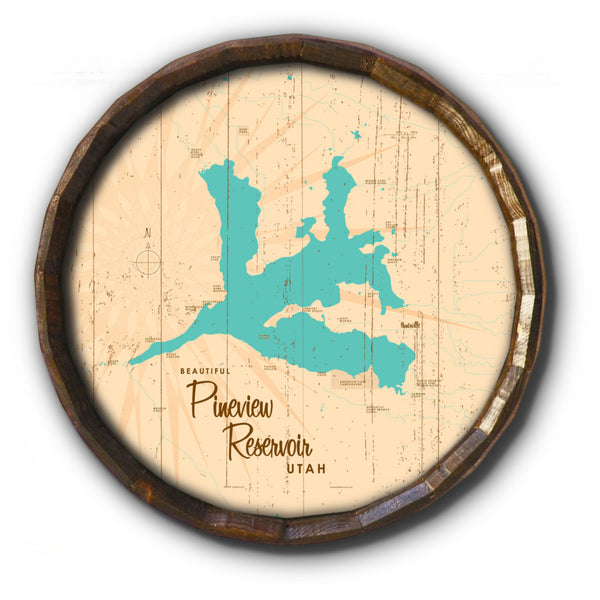 Pineview Reservoir Utah, Rustic Barrel End Map Art