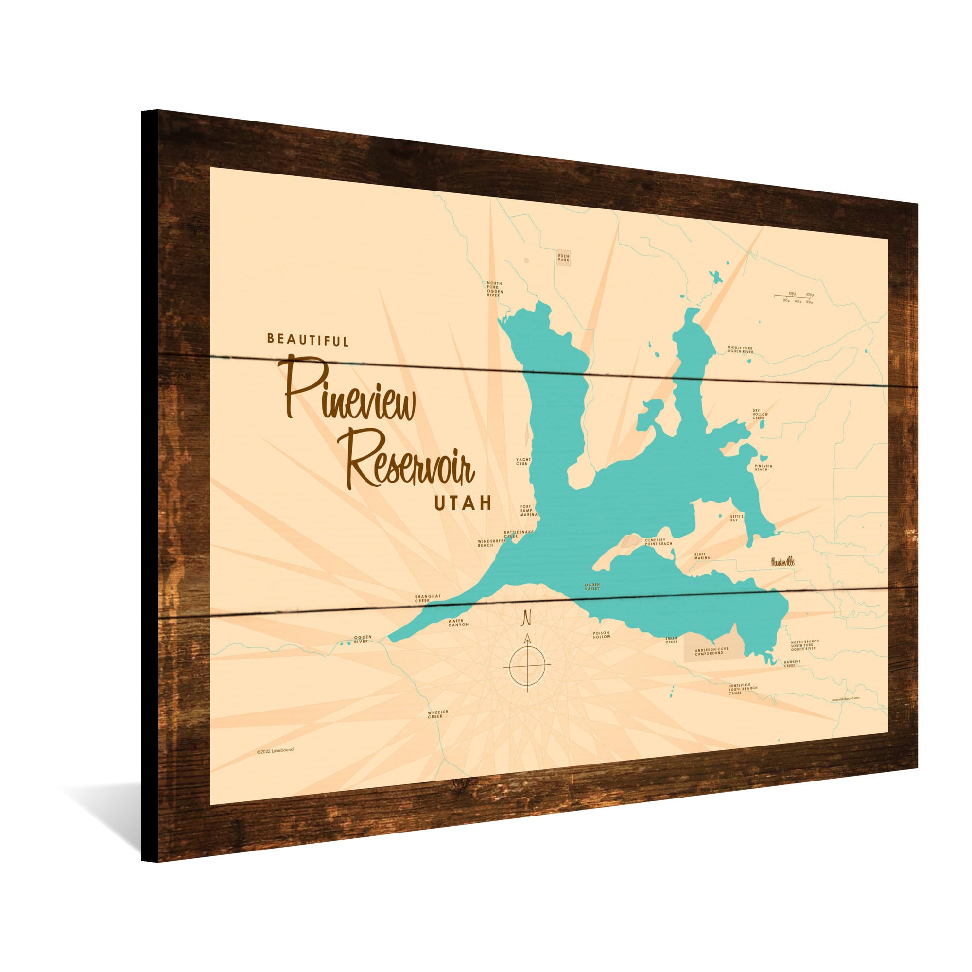 Pineview Reservoir Utah, Rustic Wood Sign Map Art