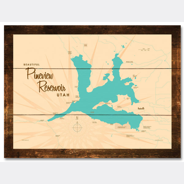 Pineview Reservoir Utah, Rustic Wood Sign Map Art