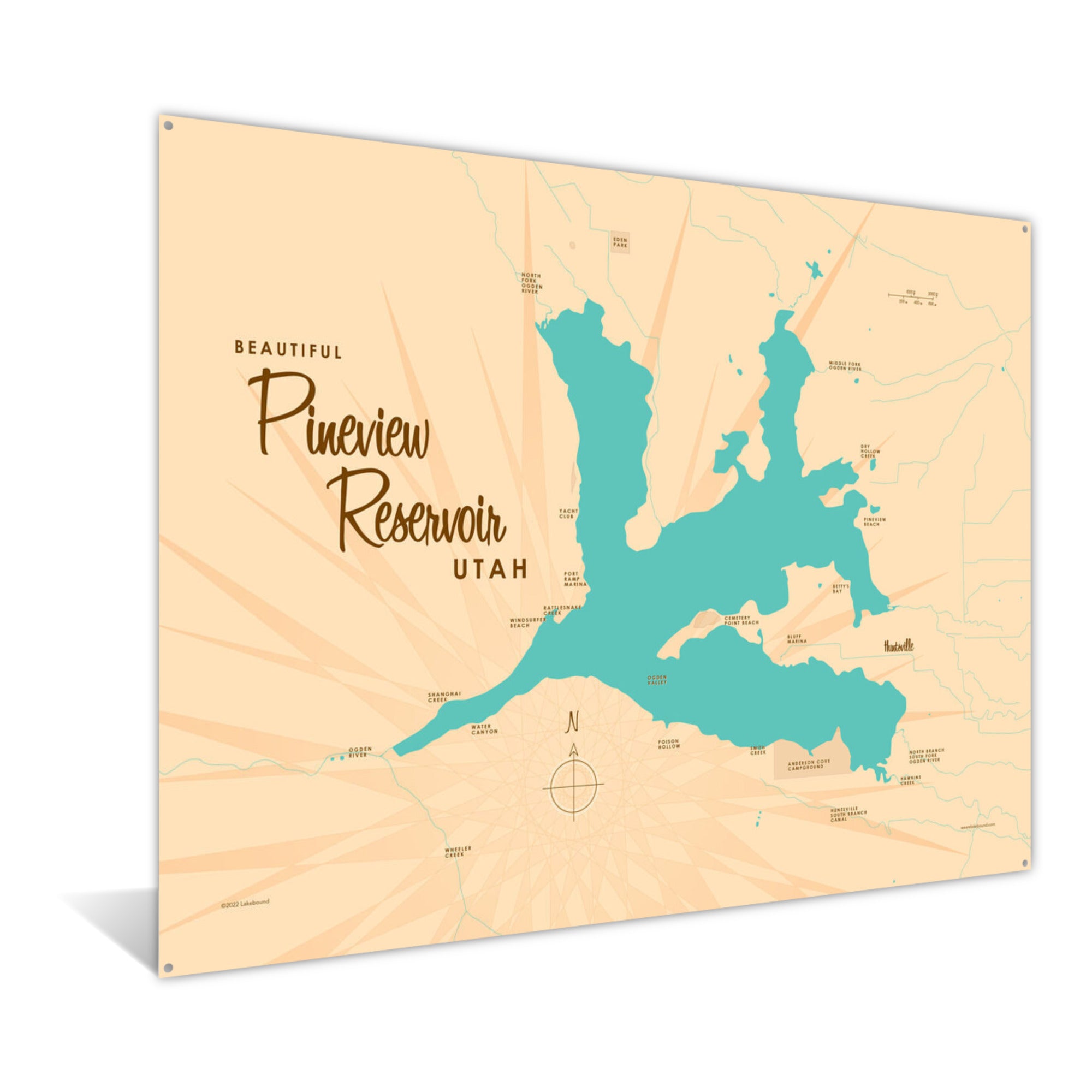 Pineview Reservoir Utah, Metal Sign Map Art