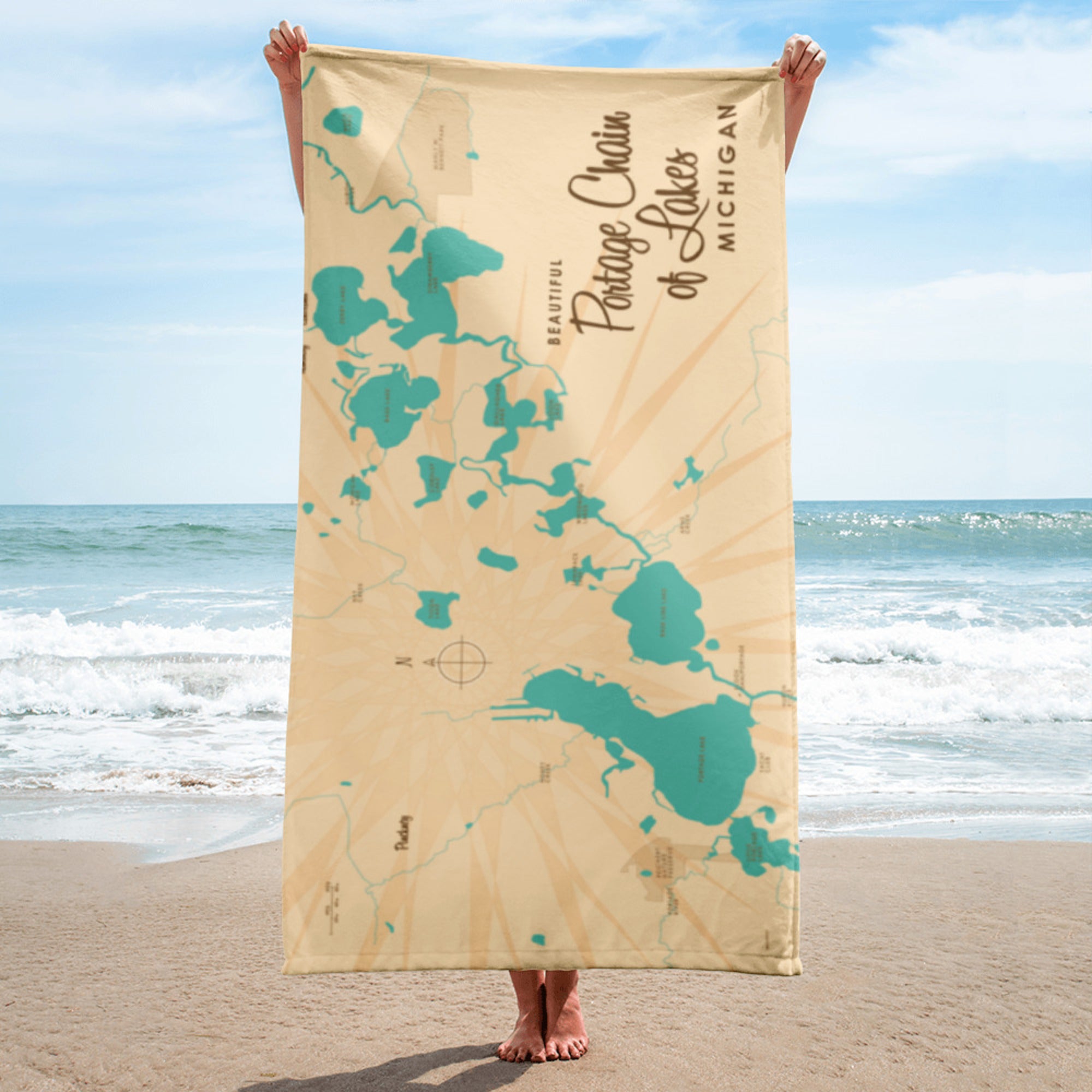 Portage Chain of Lakes Michigan Beach Towel