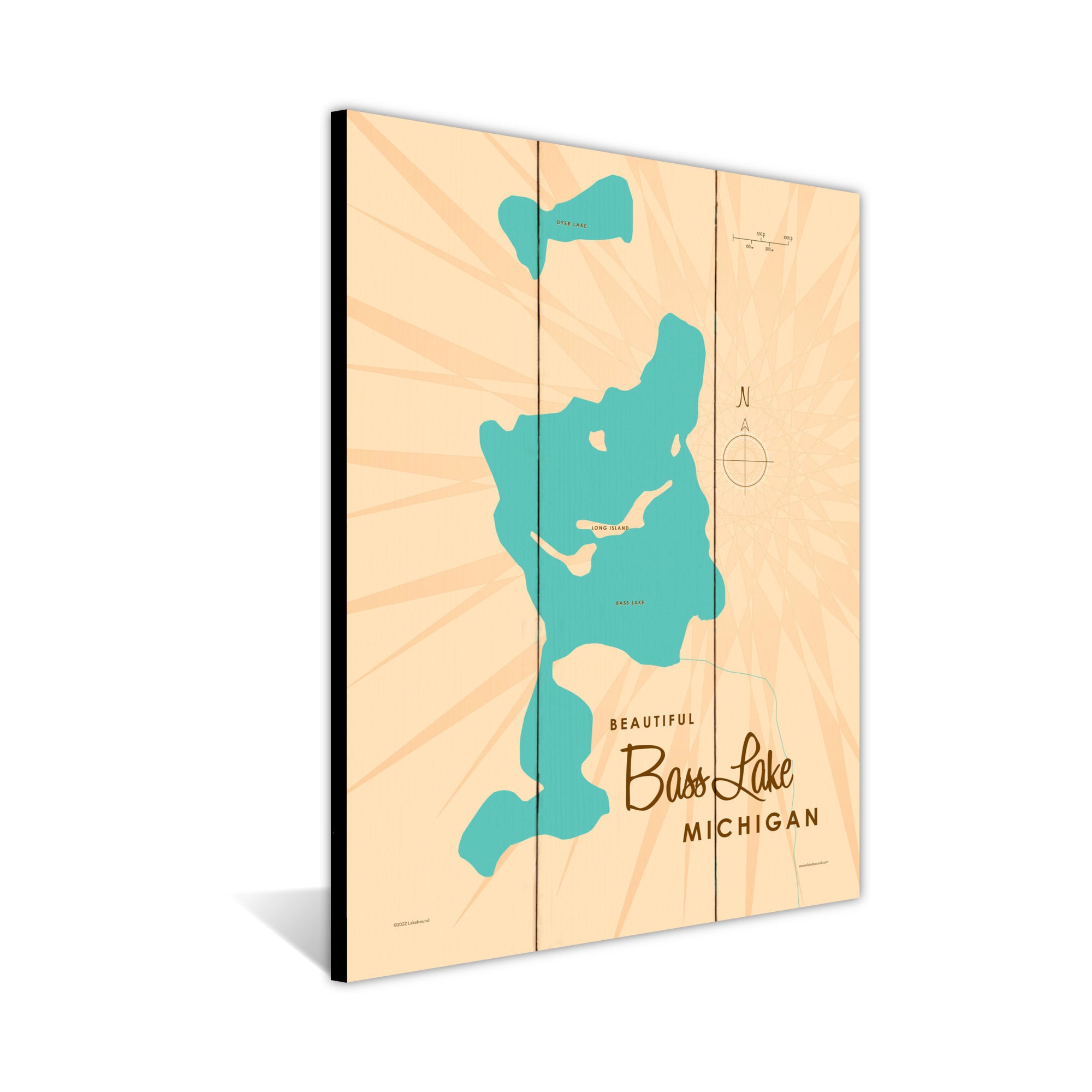 Bass Lake Michigan, Wood Sign Map Art