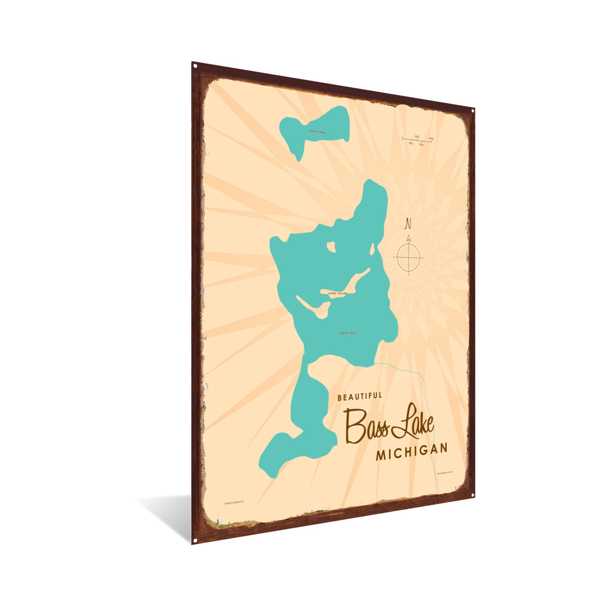 Bass Lake Michigan, Rustic Metal Sign Map Art