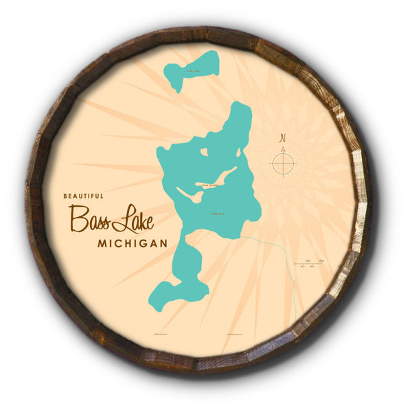 Bass Lake Michigan, Barrel End Map Art