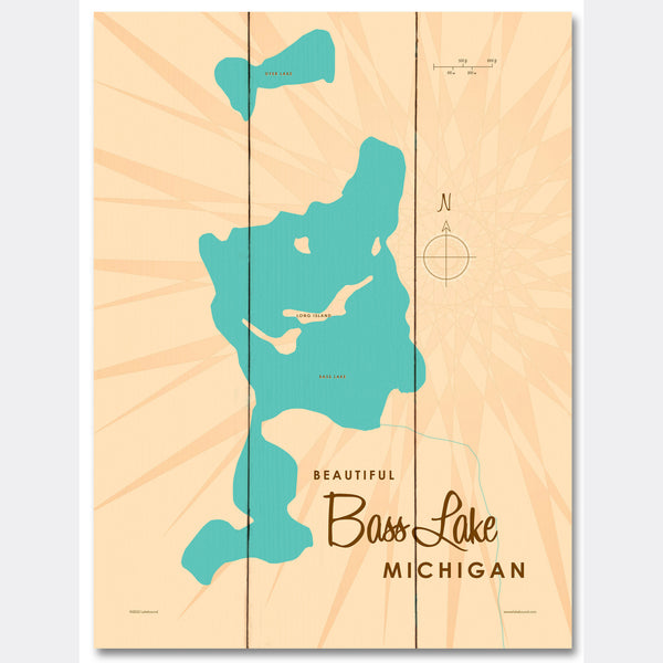 Bass Lake Michigan, Wood Sign Map Art