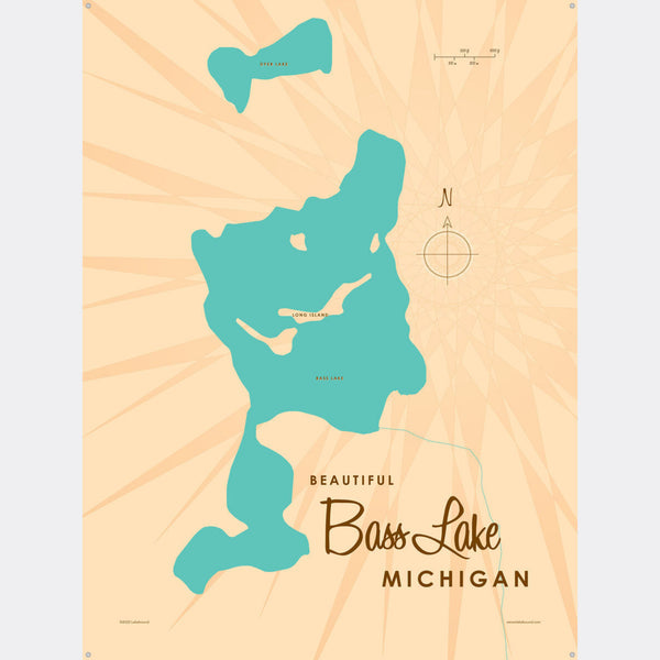 Bass Lake Michigan, Metal Sign Map Art