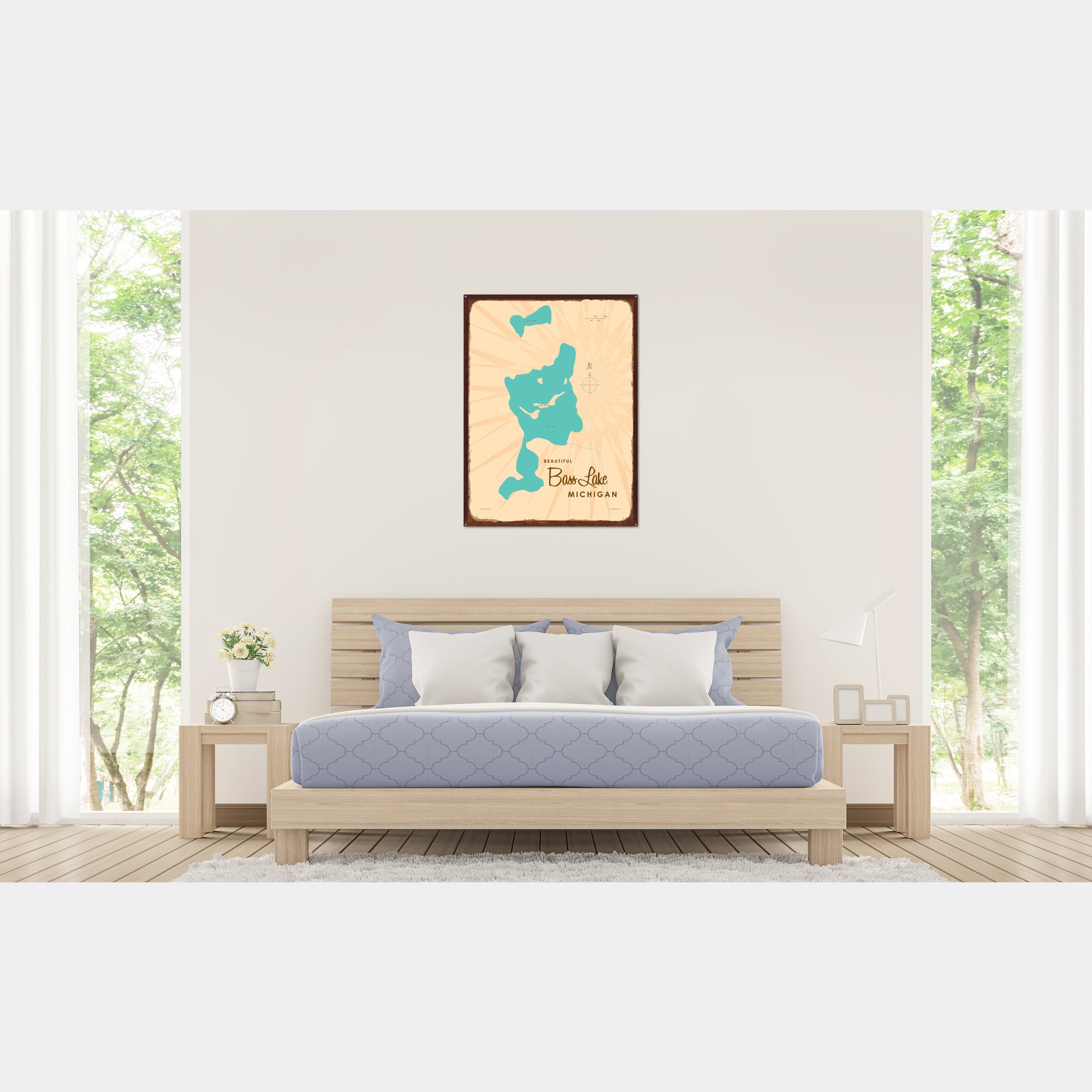 Bass Lake Michigan, Rustic Metal Sign Map Art