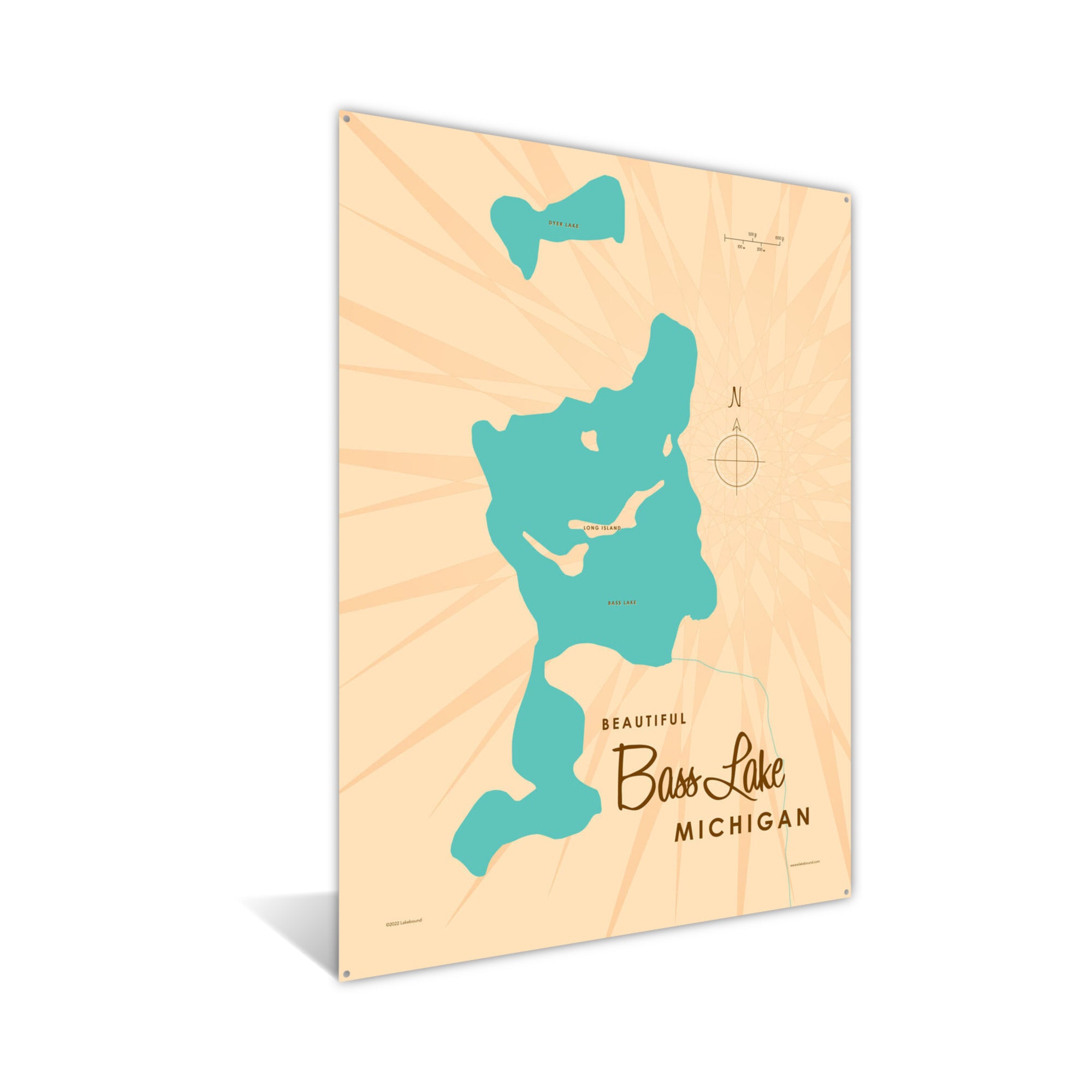 Bass Lake Michigan, Metal Sign Map Art