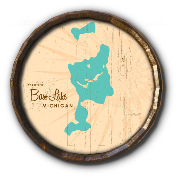 Bass Lake Michigan, Rustic Barrel End Map Art