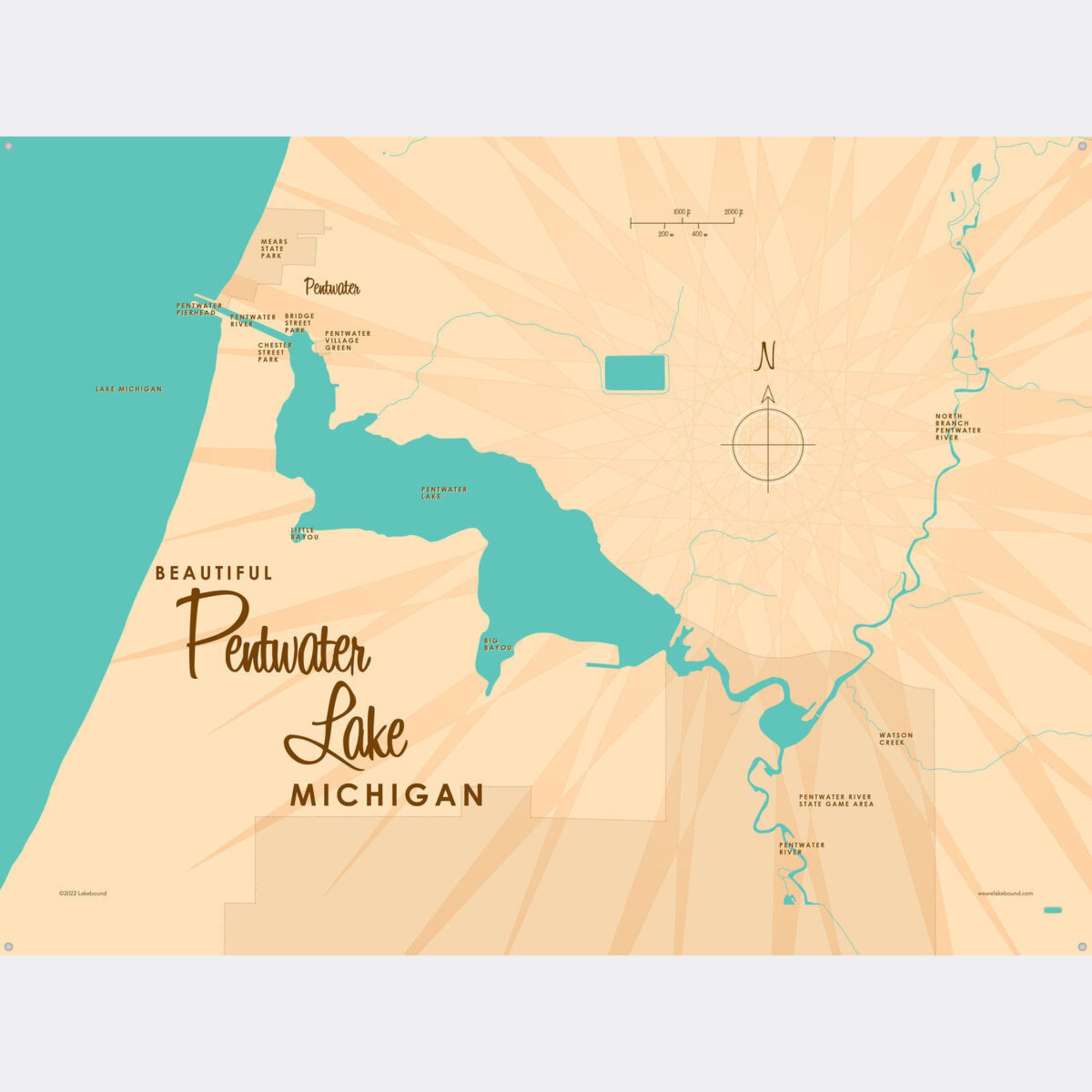Pentwater Lake Michigan, Metal Sign Map Art