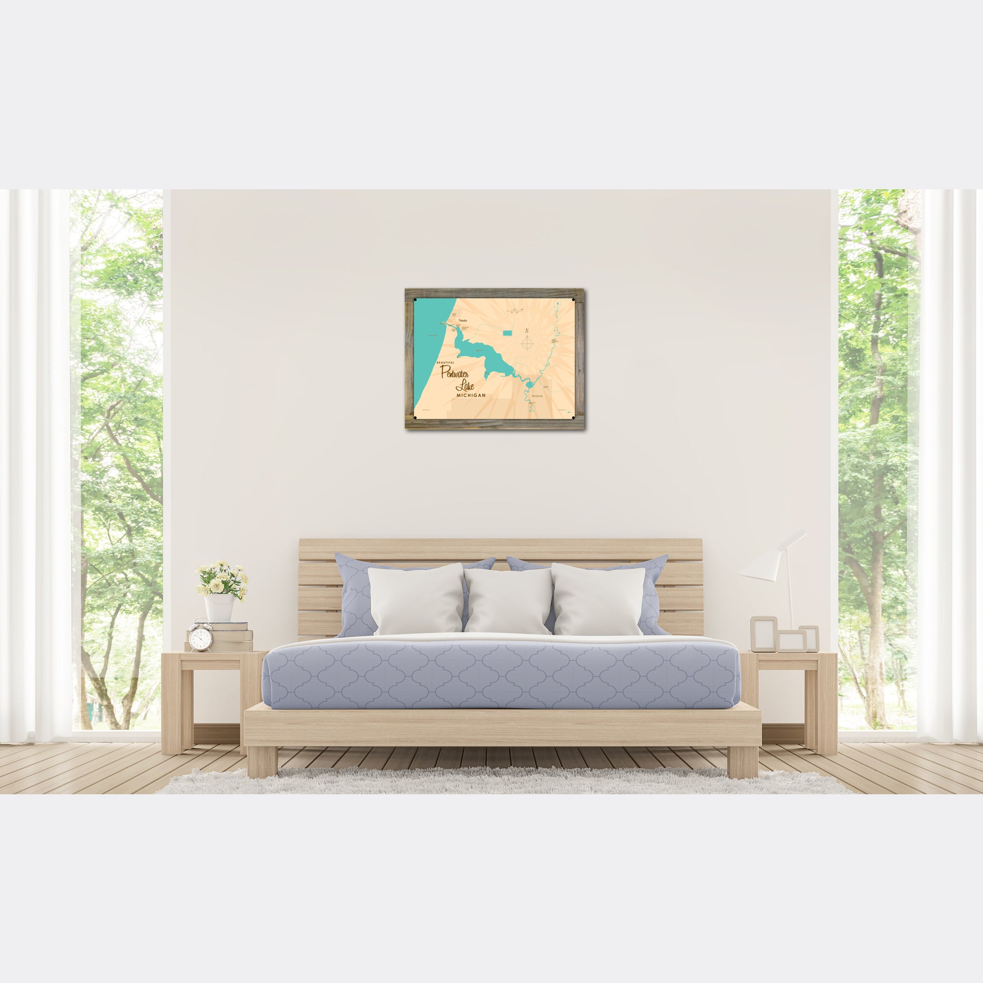 Pentwater Lake Michigan, Wood-Mounted Metal Sign Map Art