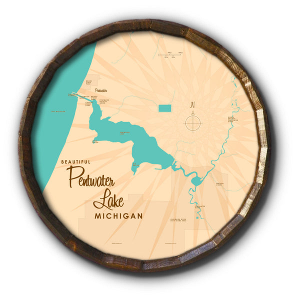 Pentwater Lake Michigan, Barrel End Map Art