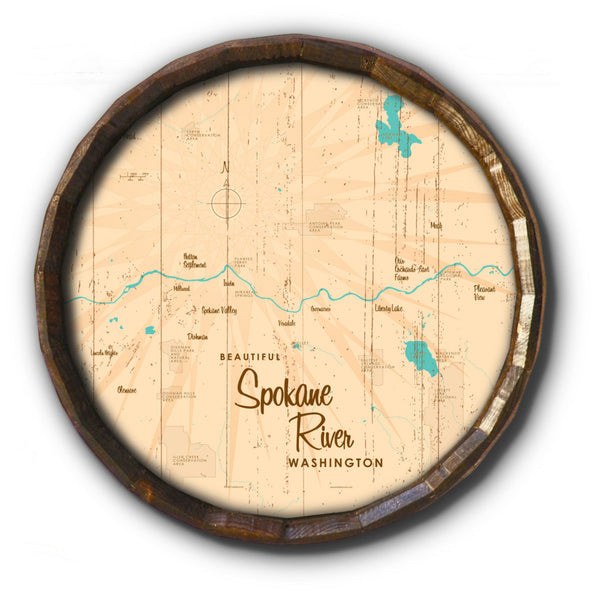 Spokane River Washington, Rustic Barrel End Map Art