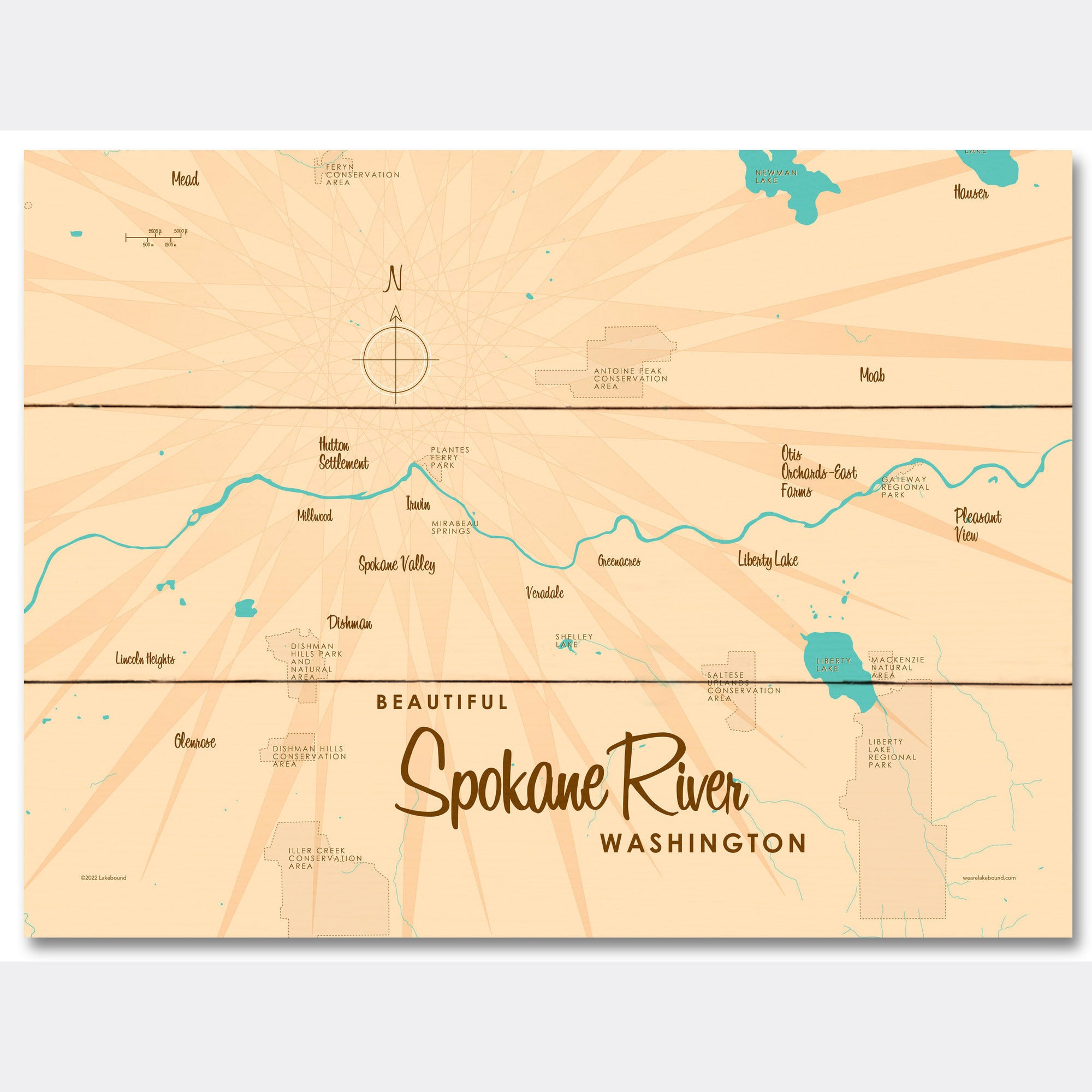 Spokane River Washington, Wood Sign Map Art