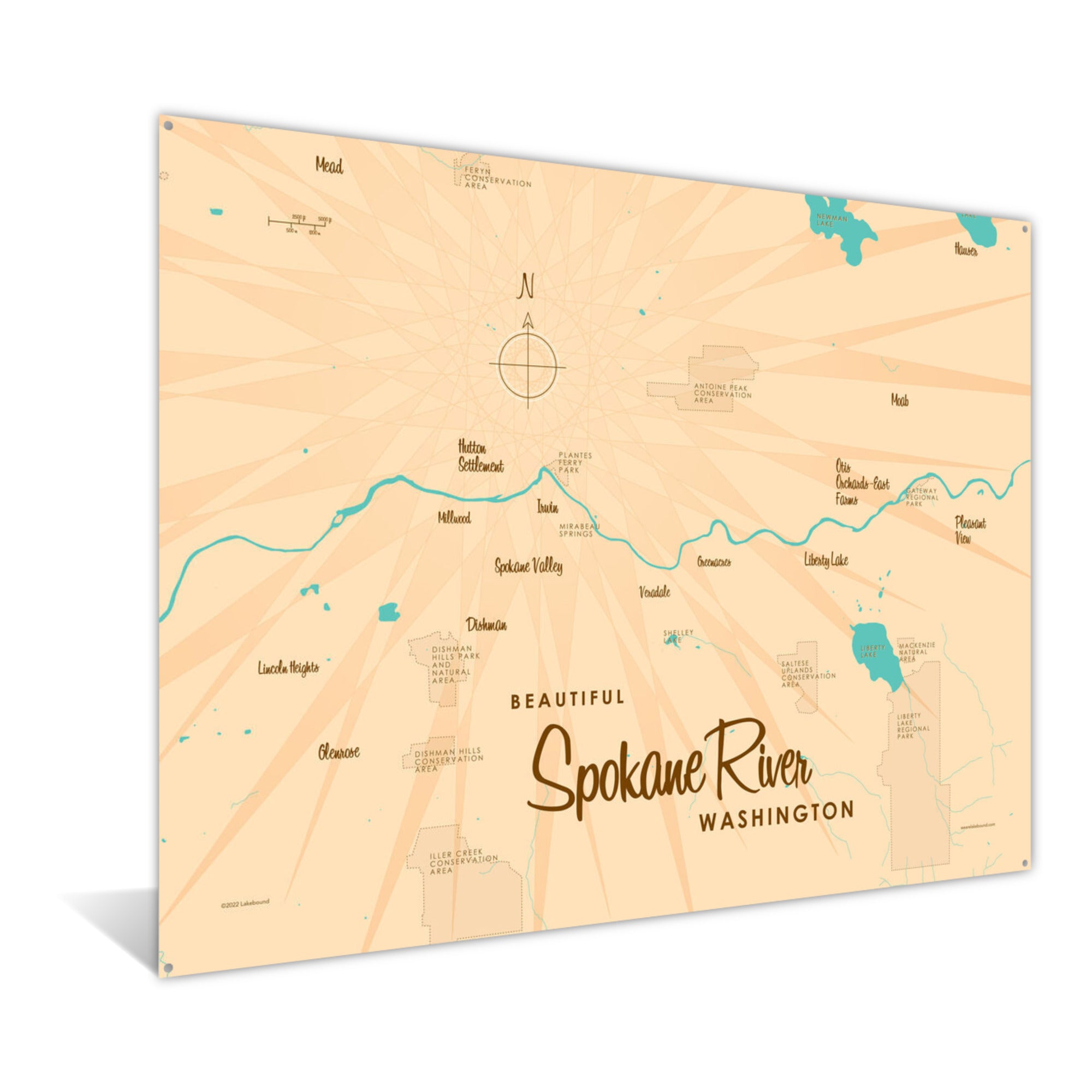 Spokane River Washington, Metal Sign Map Art