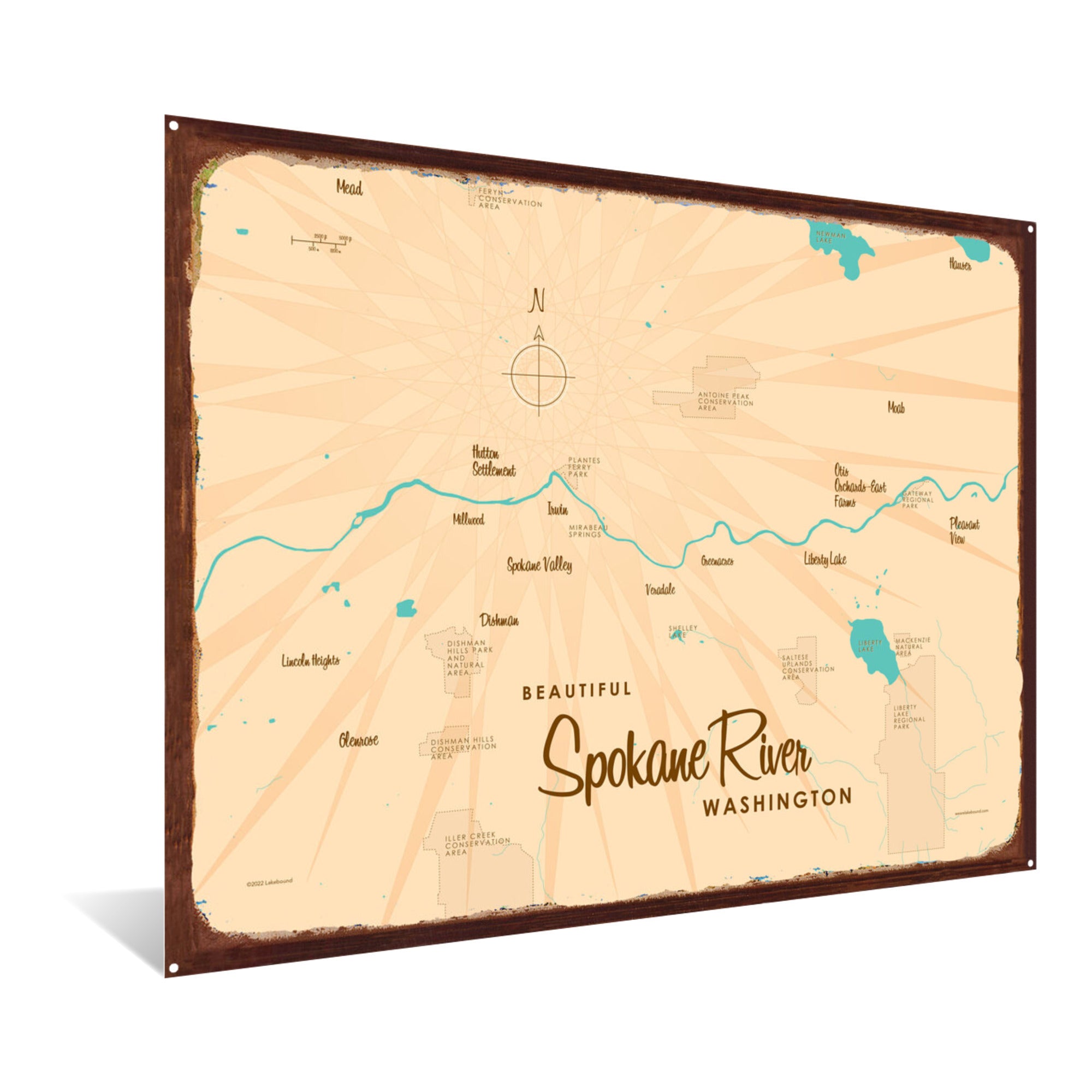 Spokane River Washington, Rustic Metal Sign Map Art