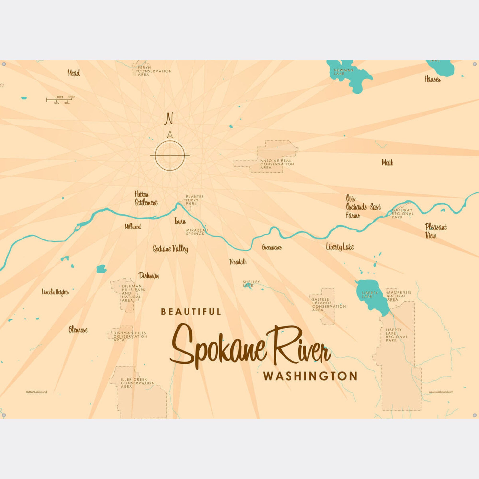 Spokane River Washington, Metal Sign Map Art