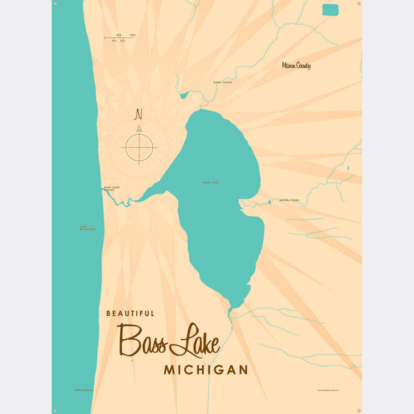 Bass Lake MI (Mason County), Metal Sign Map Art