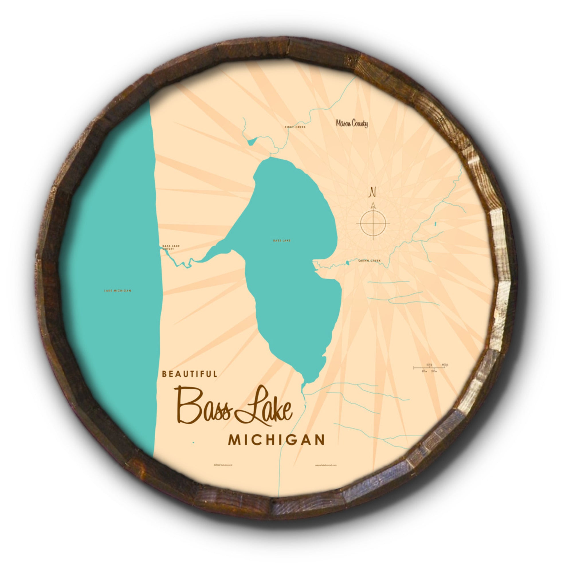 Bass Lake MI (Mason County), Barrel End Map Art