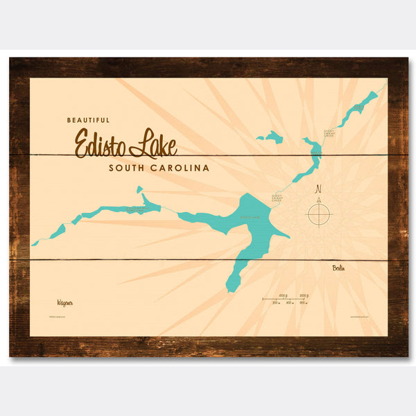 Edisto Lake South Carolina, Rustic Wood Sign Map Art