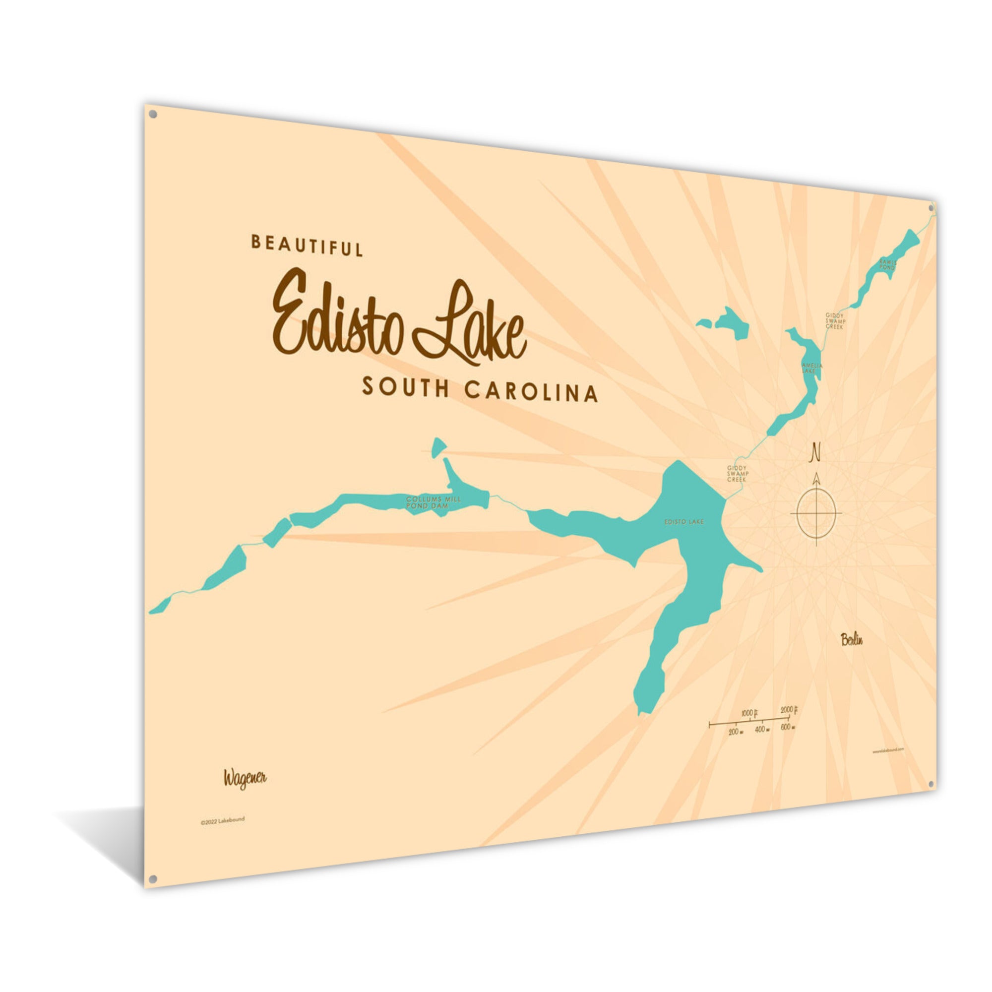Edisto Lake South Carolina, Metal Sign Map Art