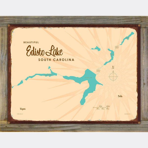 Edisto Lake South Carolina, Wood-Mounted Rustic Metal Sign Map Art