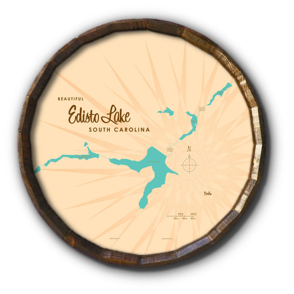 Edisto Lake South Carolina, Barrel End Map Art