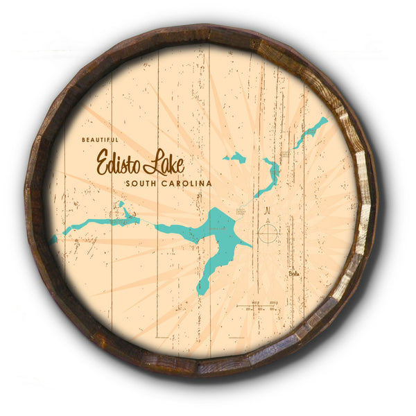 Edisto Lake South Carolina, Rustic Barrel End Map Art