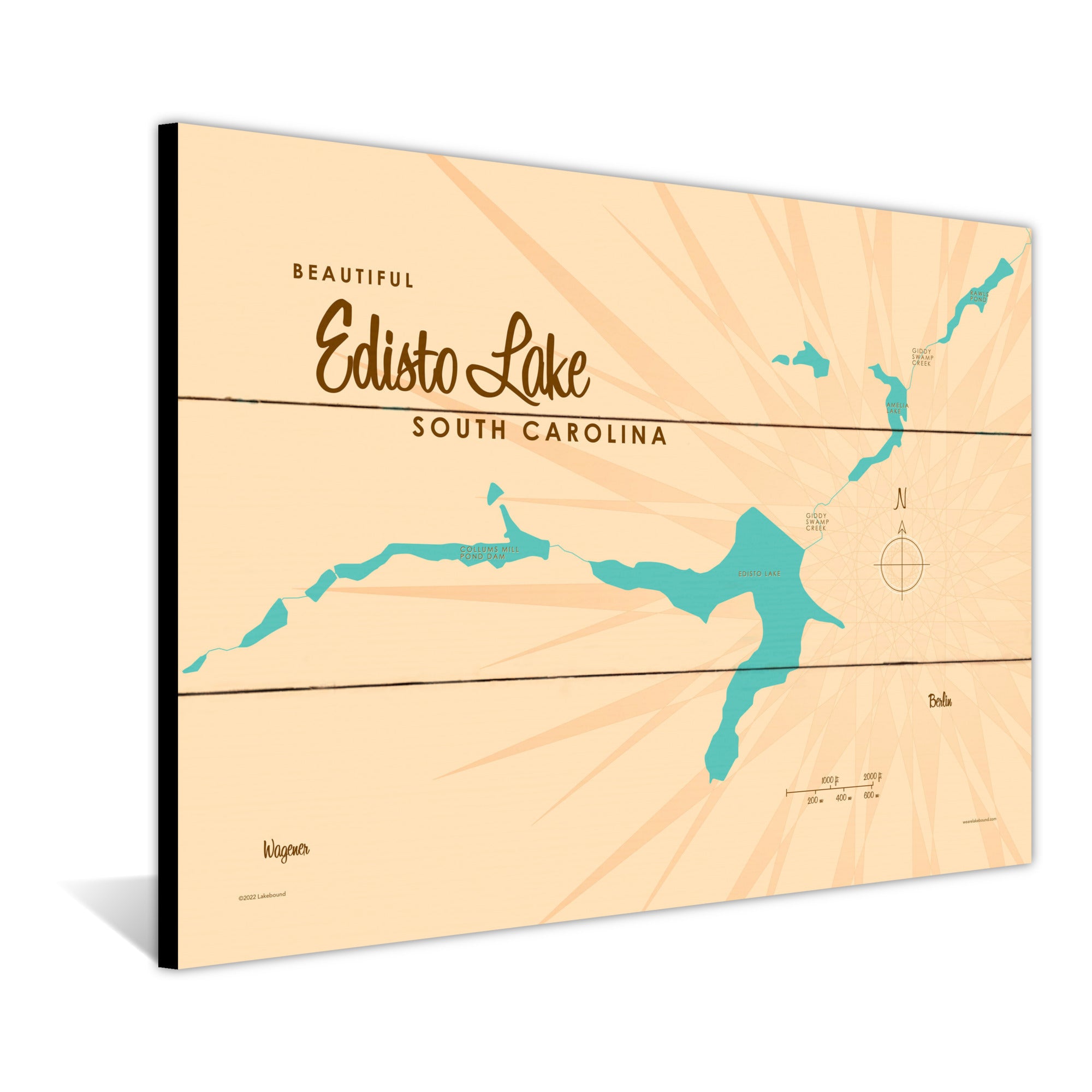 Edisto Lake South Carolina, Wood Sign Map Art