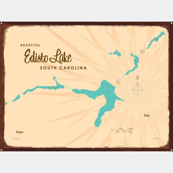 Edisto Lake South Carolina, Rustic Metal Sign Map Art