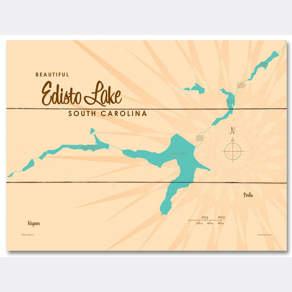 Edisto Lake South Carolina, Wood Sign Map Art