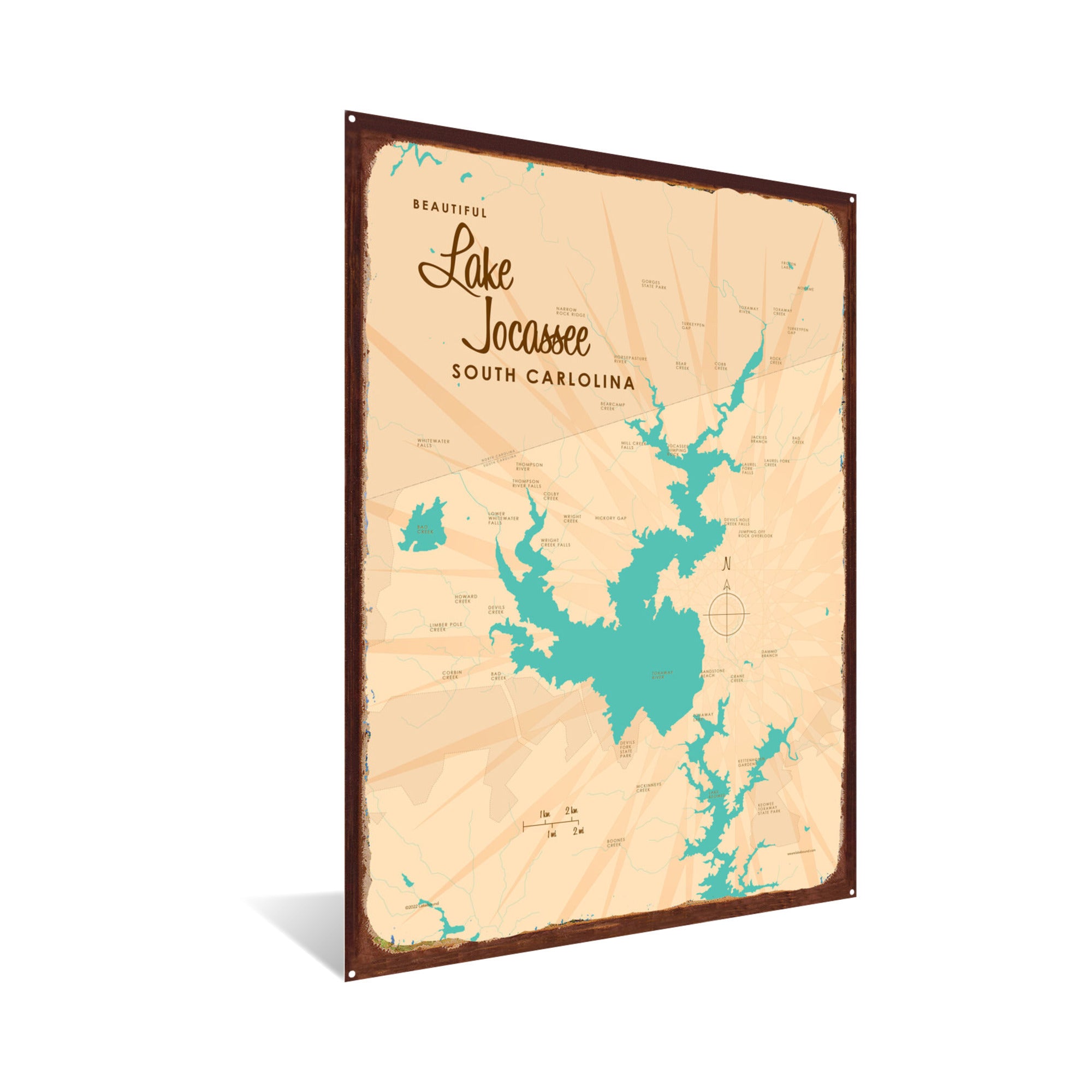 Lake Jocassee South Carolina, Rustic Metal Sign Map Art