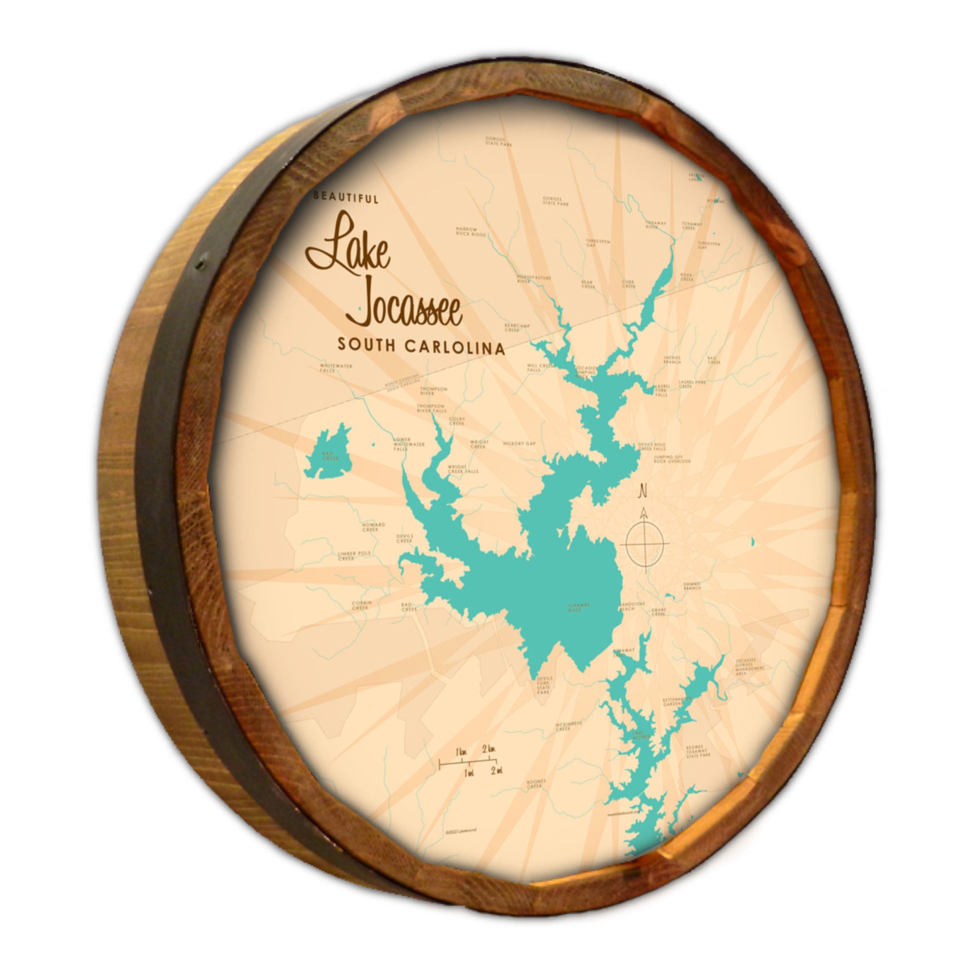 Lake Jocassee South Carolina, Barrel End Map Art