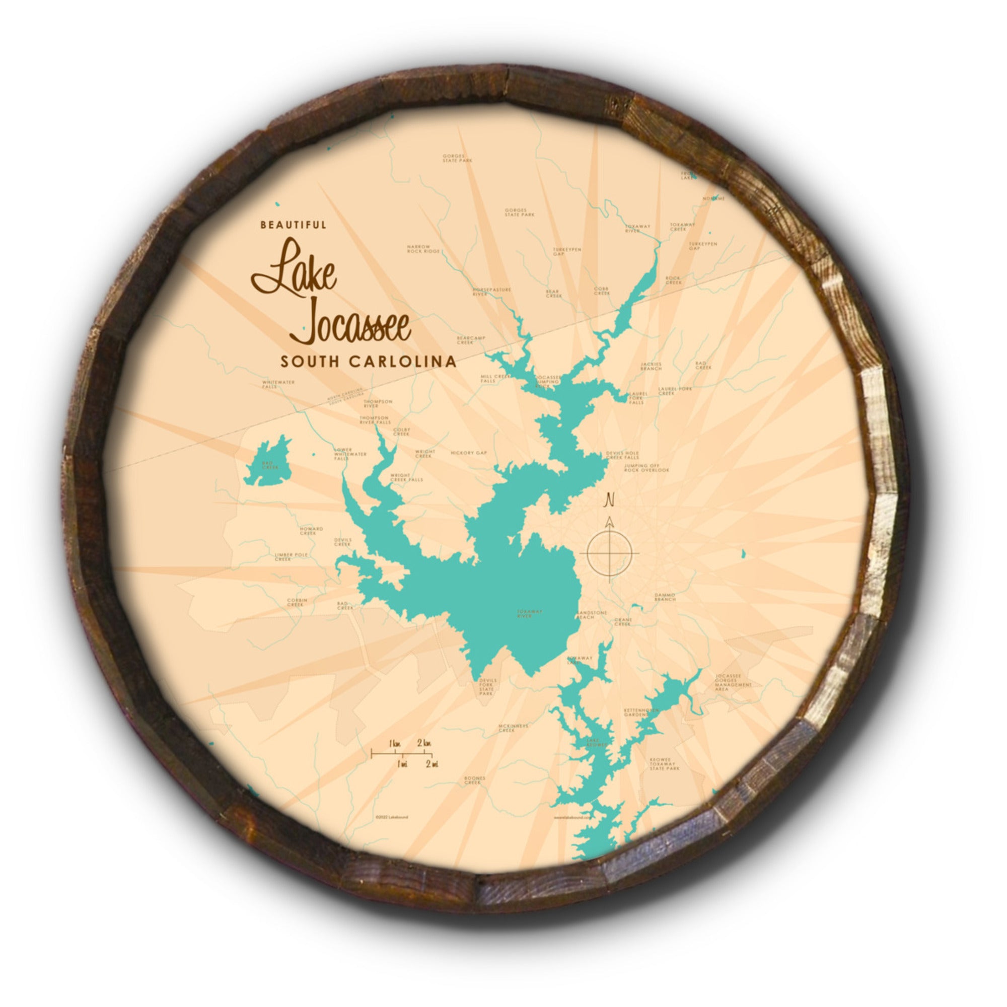 Lake Jocassee South Carolina, Barrel End Map Art