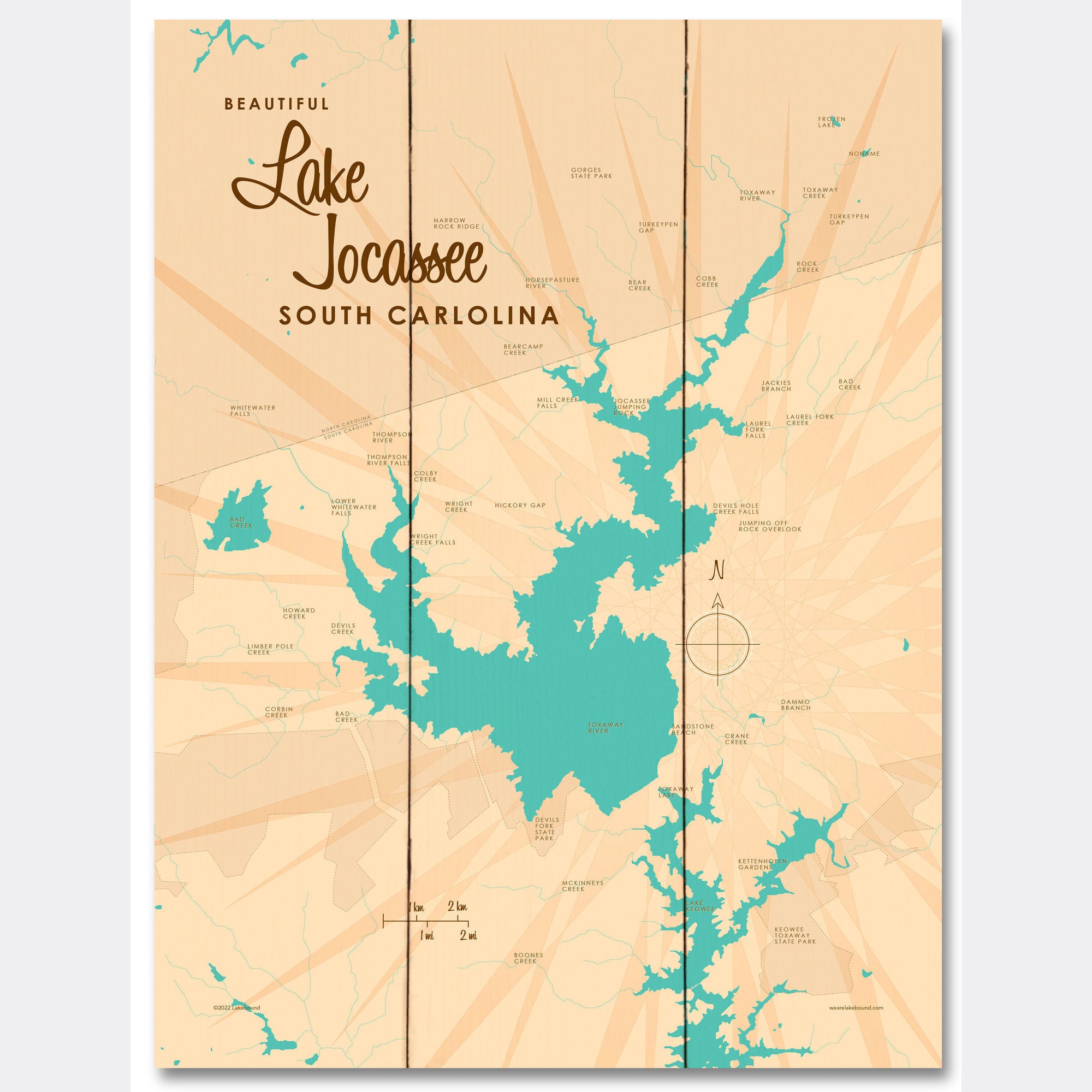 Lake Jocassee South Carolina, Wood Sign Map Art