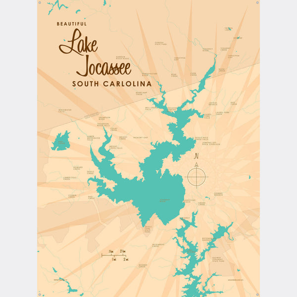 Lake Jocassee South Carolina, Metal Sign Map Art