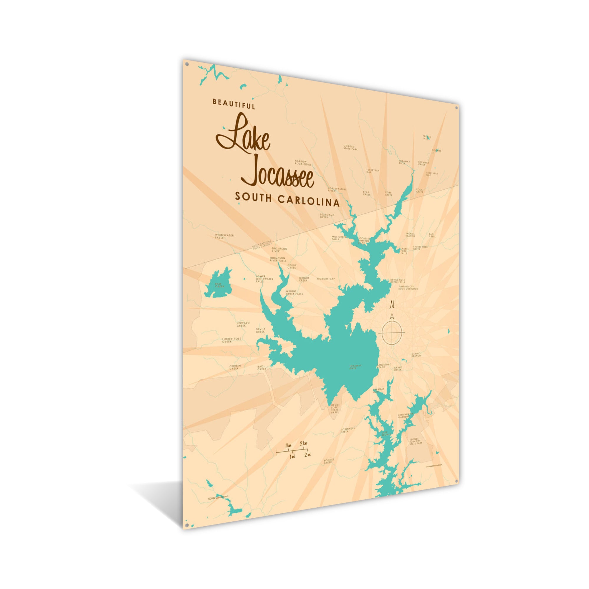 Lake Jocassee South Carolina, Metal Sign Map Art