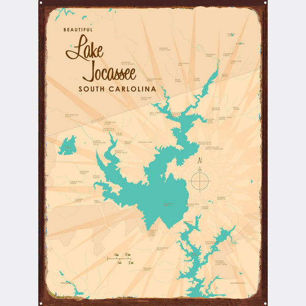 Lake Jocassee South Carolina, Rustic Metal Sign Map Art