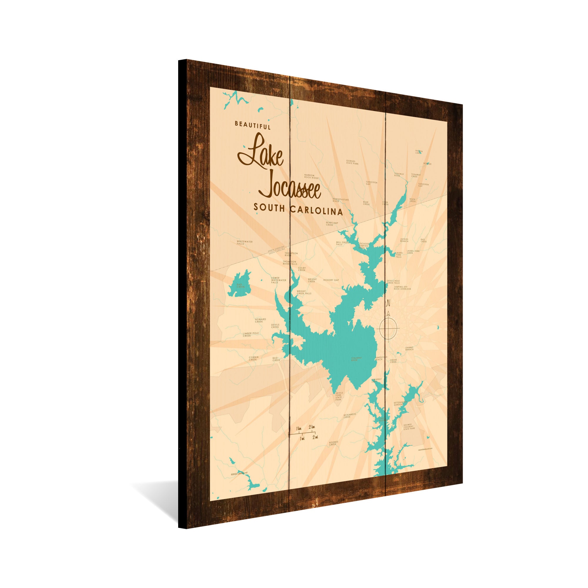 Lake Jocassee South Carolina, Rustic Wood Sign Map Art