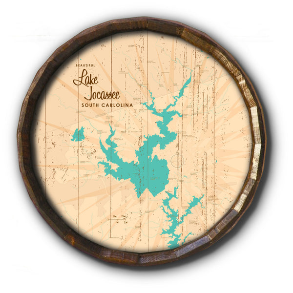 Lake Jocassee South Carolina, Rustic Barrel End Map Art